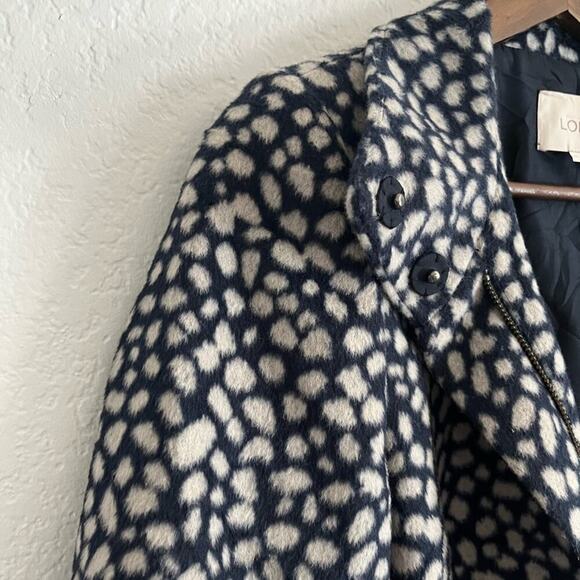 Loft Wool Blend Car Coat Long Jacket Blue White Spotted Small - Picture 8 of 8